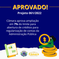 Câmara aprova alteração no limite de abertura de crédito em 7%