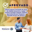 Câmara aprova concessão de novos títulos de cidadão honorário