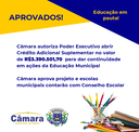 Câmara aprova projetos e Poder Executivo poderá abrir crédito adicional suplementar para investir na Educação