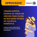 Câmara aprova reserva de vagas em creches municipais para filhos de vítimas de violência doméstica