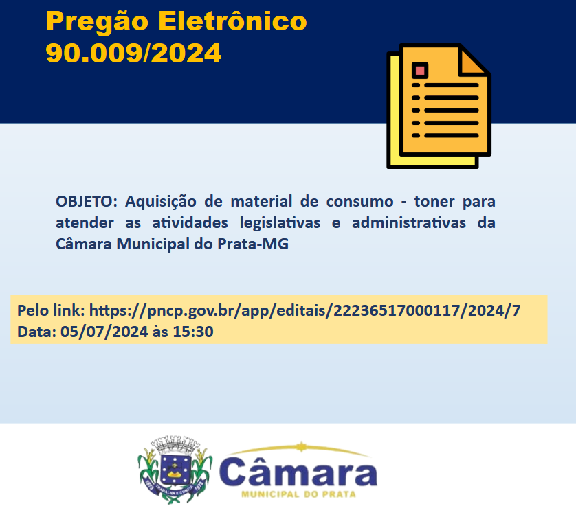 PREGÃO ELETRÔNICO 90009/2024 - AQUISIÇÃO DE MATERIAL DE CONSUMO - TONER