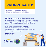 PRORROGAÇÃO - PROCESSO LICITATÓRIO 47/2022 - DISPENSA DE LICITAÇÃO 039/2022