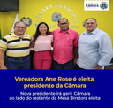 Vereadora Ane Rose é eleita nova presidente da Câmara